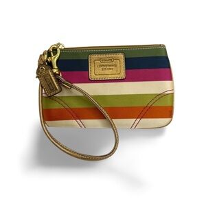 Coach Striped Wristlet in Navy, Pink, Green, Orange & Cream